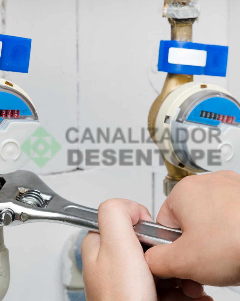 alt=reparação de contador de água com técnico a verificar equipamento